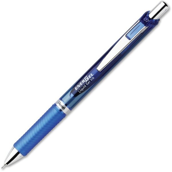 Pentel Gel Pen, Retractable, Metal Tip, 0.7mm, 12/DZ, Blue Barrel/Ink PK PENBLN77CDZ